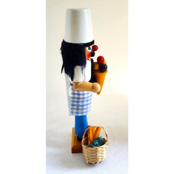 NUTCRACKER-Wood-Moving Lever Mouth-Baker Basket w/Bread-Ice Cream Cone-10" Tall - Picture 4 of 13
